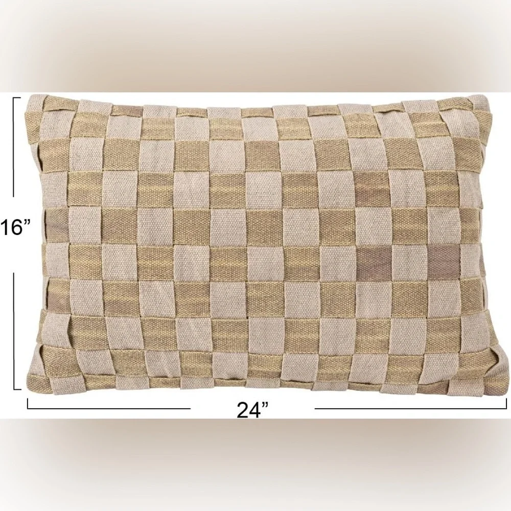 Bloomingville Woven Cotton Basket Weave Lumbar‎ Pillow 24x16 Olive & Gray New